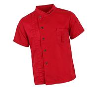 Sharplace Uniforme Chef Blouse de Cuisinier Sergé Veste de Cuisinier Unisexe Manches Courtes, Rouge/Noir/Blanc, M-3XL