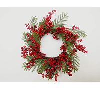SHATCHI Couronne de Feuilles Vertes et Baies artificielles à Suspendre pour Porte d'entrée de Noël ou Mariage 55 cm