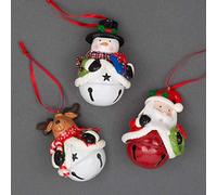 SHATCHI Lot de 3 Décorations à Suspendre pour Sapin de Noël - Père Noël, Bonhomme de Neige, Renne avec Clochettes