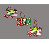 SHATCHI Lot de 3 décorations murales à Suspendre pour Sapin de Noël avec Inscription « Snow Joy » - Motif Sucre d'orge, Père Noël, Bonhomme de Neige, Pingouin