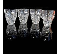 Shatchi Lot de 4 verres à liqueur transparents en forme de tête de mort 3D pour Halloween