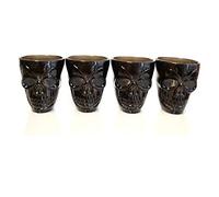 SHATCHI Lot de 4 verres à shot noirs d'Halloween en forme de crâne effrayant 3D pour fête, accessoires de boisson, 4 verres (lot de 1)