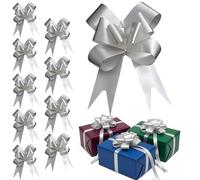 SHATCHI Lot de 40 grands nœuds à tirer en ruban pour mur de fête, emballages cadeaux, arbres de Noël, mariage, anniversaire, décoration de fleuriste, argenté