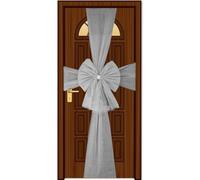 SHATCHI Noeud géant en Organza avec Strass pour Porte d'entrée de Noël, Mariage, fête prénatale, décoration de la Maison en Organza Argenté 7,5 m