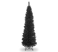 SHATCHI Sapin de Noël Artificiel floqué Fin de 1,4 m à 2,4 m avec Pointes Pointues et Support en métal, Noir, 150 cm