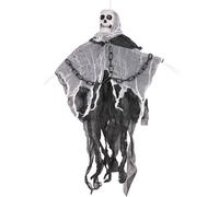 SHATCHI Squelette 90 cm en chaîne, fantôme, tête de Mort, décoration d'halloween à Suspendre, Faucheuse hantée, Accessoire Effrayant, PVC, Noir