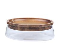 ShawFly Bol à Fruits en Verre Avec Couvercle en Bois - Élégant Panier à Fruits, Double Plateau pour Fruits Séchés et Noix de Melon - Organisateur de Bonbons, Accessoires de Décoration