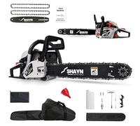 SHAYN Tronçonneuse à essence 58 cc - Tronçonneuse à 2 temps à poignée supérieure avec barre de 50,8 cm, 2 chaînes de rechange, anti-vibration, faible bruit, huileur automatique, kit d'outils et sac de