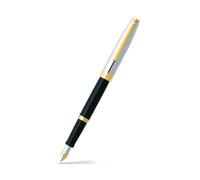 Sheaffer Stylo plume Sagaris E9475 Glossy, pointe moyenne, capuchon chrome, accents or, Noir
