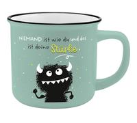 Sheeepworld H:PPY life - 74161 - Tasse avec inscription en allemand « Force » - Avec bord noir - 35 cl - Hauteur 8,4 cm - Cadeau amusant pour les amis
