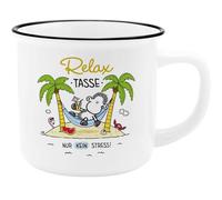 Sheepworld 74123 Tasse avec inscription en allemand « Relax » - Tasse à bord noir - 35 cl - Hauteur 8,4 cm - Cadeau amusant pour les amis
