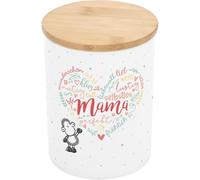 Sheepworld 74655 Boîte de conservation avec inscription « Mama Herz » - Porcelaine - Hauteur 14,4 cm - Couvercle en bois - Cadeau pour maman, fête des mères, anniversaire