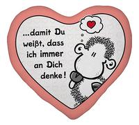 Sheepworld Coussin en Peluche Motif pensée | Coussin en Peluche en Forme de cœur, 30 cm x 25 cm, Multicolore, 100% Polyester, Cadeau, Amour, Saint-Valentin | 48183