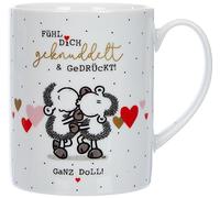 Sheepworld, Porcelaine, Tasse XL « Fühl Dich geknuddelt » : décoration de tasse cadeau, XL (1 paquet), multicolore