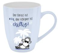 Sheepworld Tasse avec motif imprimé « Der Geist ist willig, der Körper ist chillig! », avec banderole