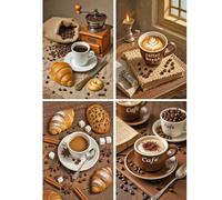 SHEGZHUC Lot de 4 peintures diamant pour adultes - Café - 30 x 40 cm - Peinture diamant - Pain de café - Mosaïque - Broderie au point de croix - Art cadeau - Décoration murale pour chambre à coucher