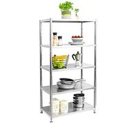 shelfr Etagère 5 Niveaux Acier Inoxydable - Charge Maximale 200 kg - 74x41x140cm - Support de Rangement Bureau Cuisine Garage - Console Industrielle Armoire Atelier - Rayonnage Stable pour Interieur