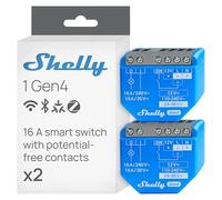 Shelly 1 Gen4 - Interrupteur Matter, Zigbee, Wi-Fi, 1 Canal 16A, Contacts secs, Ouvre-porte de garage connecté, Contrôle à distance app, Alexa, Google, SmartThings, Apple Homekit - 2 Unités