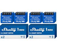 Shelly 1 Mini Gen3 - Mini Relais Interrupteur sans fil, Contacts secs, Wi-Fi & Bluetooth, 1 Canal - 8A, Commande portail, lumières, Alexa & Google Home, App iOS Android, Sans hub (Lot de 4)