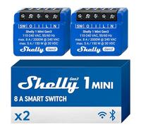 Shelly 1 Mini Gen3 - Module relais interrupteur Wi-Fi et Matter, 1 Canal 8A, Contacts secs, Ouvre-porte garage connecté, Commande par application, Compatible Alexa, Google Home, Apple Homekit - 2 Pack