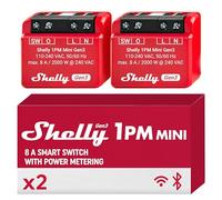 Shelly 1PM Mini Gen3 - Micromodule interrupteur Wi-Fi, 1 Canal 8A, Compteur consommation électrique, Éclairage connecté, Commande à distance app, Compatible Alexa, Google Home, SmartThings - Lot de 2