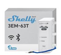 Shelly 3EM-63T Gen3 - Compteur électrique monophasé/triphasé (63 A) Wi-Fi, montage sur Rail DIN, Impulsion optique, App et Données historiques, Mesure énergie photovoltaïque
