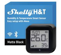 Shelly AZ H&T Noir - Thermomètre et Hygromètre Alexa Wi-Fi 2.4GHz, Configuration mains libres, Capteur température et humidité intérieur, écran E-Ink, Alertes d'app, Stockage de données