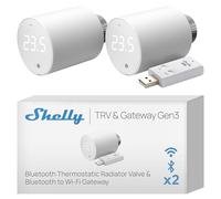 Shelly Blu TRV & Shelly Blu Gateway Gen3 - Tête thermostatique connectée Zigbee et Bluetooth avec Passerelle BLE (USB-A), Commande à Distance par app, Écran Rotatif - Lot de 2