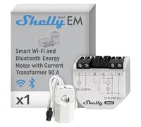 Shelly EM Gen3 + Pince 50A - Compteur d’énergie Wi-Fi connecté avec Pince ampèremétrique, Monophasé à deux canaux, Interrupteur intégré, Horaires & Stockage de données, Commande à distance par app