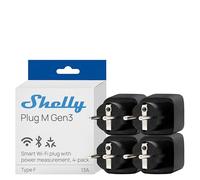 Shelly Plug M Gen3 Noir - Prise connectée Matter et Wi-Fi, 13A (3000W) Type F, avec Mesure de consommation électrique, Compatible Alexa, Google, Home, Apple Homekit - Lot de 4