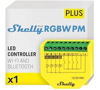 Shelly Plus RGBW PM | Module Contrôleur RGBW connecté pour bandes LED Wi-Fi et Bluetooth | 12-24 VDC | Compteur de consommation &
