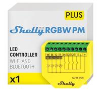 Shelly Plus RGBW PM - Module contrôleur Wi-Fi RGBW pour bandes LED - 12-24 VDC, Mesure de consommation électrique, Aucun hub requis, app iOS Android, Compatible Alexa, Google Home, SmartThings