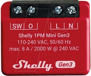 SHELLY PLUS1PMM3 - Shelly 1PM Mini Gen3, 1 canal, WLAN, BT, max. 8 A, fonction de m