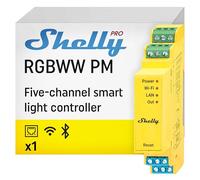 Shelly Pro RGBWW PM - Module contrôleur pour bandes LED, CCT, RGB colorées LAN, Wi-Fi, 5 canaux (6 A par canal, 12-24 VDC), sur rail DIN, avec Mesure consommation électrique