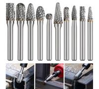 shengbenhao 10 pcs Jeu de Fraises Rotatives Carbure de Tungstène | Double Coupe Tige de 6mm, Accessoires de Meulage pour Perceuse, pour Bois Acier Métal Découpe, Ébavurage