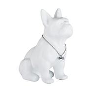SHENGTIAN Statue Bouledogue Français - Sculpture Moderne en Résine avec Collier Argenté - Statuette de Chien pour Salon, Bureau, Couloir et Chambre (Blanc, 23cm)