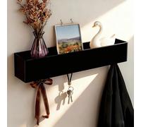 SHENGYIG Noir Patère Mural Design Moderne | Porte Manteau avec 5 Crochets Cachés et Étagère Pratique, pour Chambre, Couloir, Salon ou Salle de Bain, Installation Facile