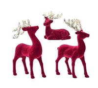Shenrongtong Figurines de Renne de Noël, Figurines de Renne floquées Rouges, Statue de cerf Assis Debout, décoration de Noël de cerf pour Table de Chevet de Bureau, Chambre d'enfant