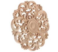 SHERCHPRY Applique en Bois Sculpté Ronde Non Peinte 24Cm, Rosace Décorative Creuse, Style Délicat, pour Portes et Meubles Plusieurs styles