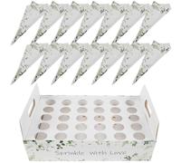 SHERCHPRY Boîte à Confettis Mariage 30 Cônes Papier Kraft Vert Feuille 30 Feuilles pour Pétales, Porte-cornet à Confettis pour Fêtes, Plateau Support Pratique pour Décoration Événementielle