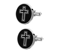 SHERCHPRY Boutons de Manchette en Acier Inoxydable Croix Noire, 1 Paire, Accessoires Décoratifs pour Chemises Homme, Fermetures pour Mariage, Cérémonie et Usage Professionnel