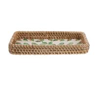 SHERCHPRY Plateau de Rangement en Rotin Tressé Petit Format 21,6 X 11,7 CM Décor Coquillages, Organiseur Multifonction pour Maquillage et Parfum, Panier Décoratif Léger pour Salon et