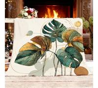 Sherpa Couverture Monstera Deliciosa Plaid Polaire Flanelle Super Chaude Couverture Douillette Douce et Chaude Jaune Clair Antistatique Plaids pour Lit Canapé Camping Voyage