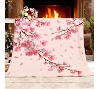 Sherpa Couverture ThèMe Romantique des Fleurs De Cerisier Plaid Polaire Flanelle Super Chaude Couverture Douillette Douce et Chaude Rose Clair Antistatique Plaids pour Lit Canapé Camping Voyage