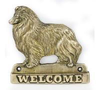 Shetland - plaque de porte avec chien, plaque de bienvenue en laiton, plaque exceptionnelle avec l'inscription « Welcome » de la marque Art-Dog