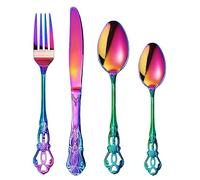 SHEUMNT set couverts de table arc-en-ciel 6 personnes Rétro royal, ensemble de couverts inox 24 pièces, se compose de couteaux/fourchettes/cuillères, finition Poli résistant, facile à nettoyer