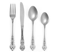 SHEUMNT set couverts de table argent 6 personnes Rétro royal, ensemble de couverts inox 24 pièces, se compose de couteaux/fourchettes/cuillères, finition Poli résistant, facile à nettoyer