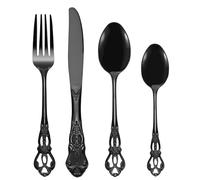 SHEUMNT set couverts de table noir 6 personnes Rétro royal, ensemble de couverts inox 24 pièces, se compose de couteaux/fourchettes/cuillères, finition Poli résistant, facile à nettoyer