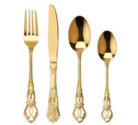 SHEUMNT set couverts de table or 6 personnes Rétro royal, ensemble de couverts inox 24 pièces, se compose de couteaux/fourchettes/cuillères, finition Poli résistant, facile à nettoyer