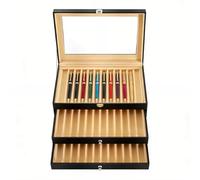 sheungtong Vitrine pour 36 stylos plumes, boîte de présentation en cuir avec couvercle en verre et doublure en velours, boîte de rangement verrouillable de luxe pour stylos de collection (36